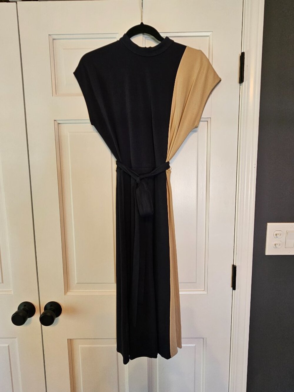 NWT Ann Taylor Petite MP Navy Cream Colorblock Midi Dress Belted Mock Neck